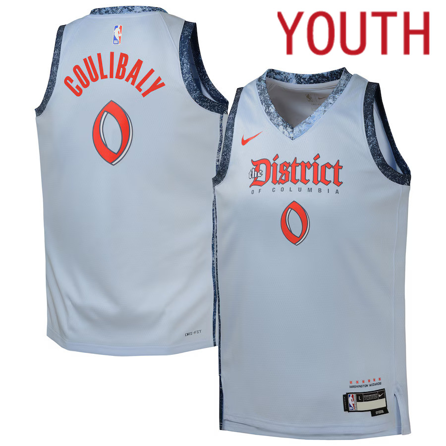 Youth Washington Wizards 0 Bilal Coulibaly Nike Light Blue City Edition 2024-25 Swingman Player NBA Jersey